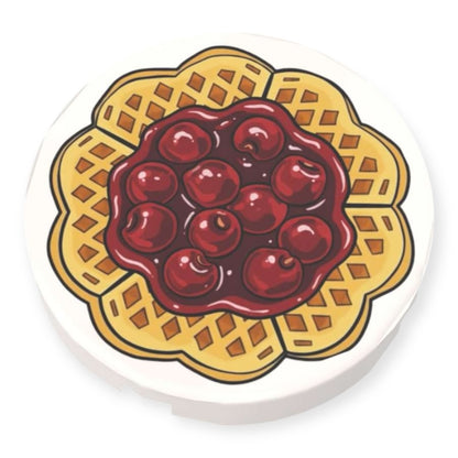 Bedruckte LEGO® Fliese Rund 2x2 - 'Waffel mit heißen Kirschen'