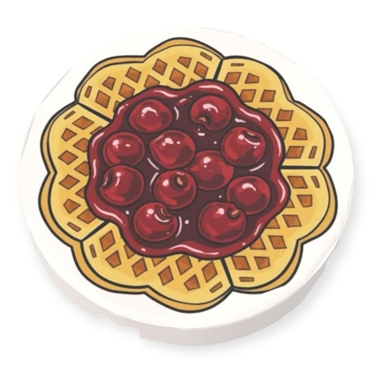 Bedruckte LEGO® Fliese Rund 2x2 - 'Waffel mit heißen Kirschen'