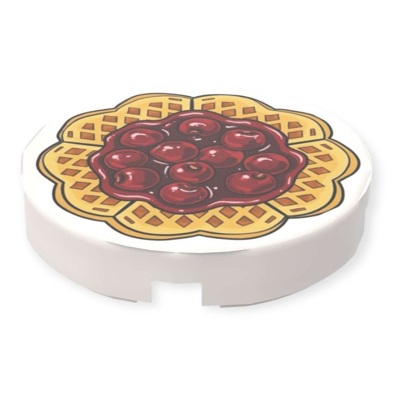 Bedruckte LEGO® Fliese Rund 2x2 - 'Waffel mit heißen Kirschen'