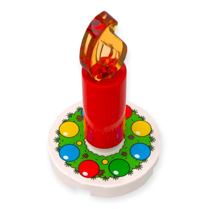 Bedruckte LEGO® Fliese 'Adventskranz bunt' mit Kerze