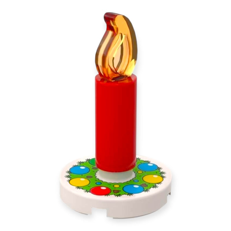 Bedruckte LEGO® Fliese 'Adventskranz bunt' mit Kerze
