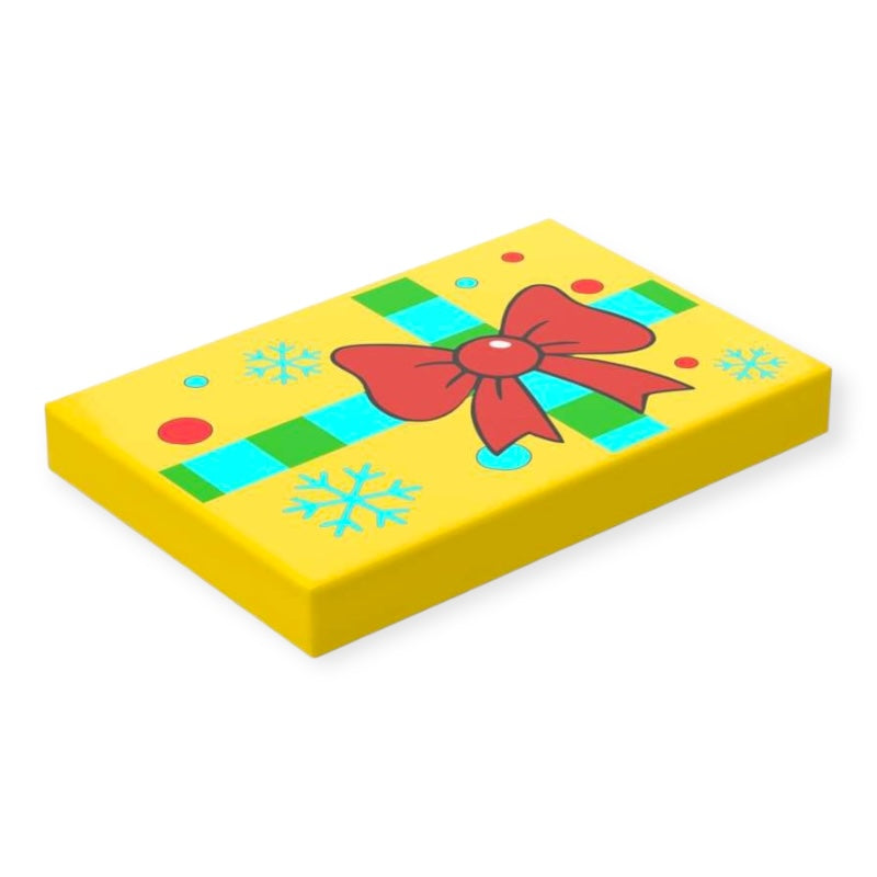 Bedruckte LEGO® Fliese 2x3 Geschenk - Rote Schleife und gestreiftes Band