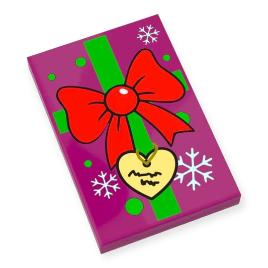 Bedruckte LEGO® Fliese 2x3 Geschenk - Rote Schleife und grünes Band