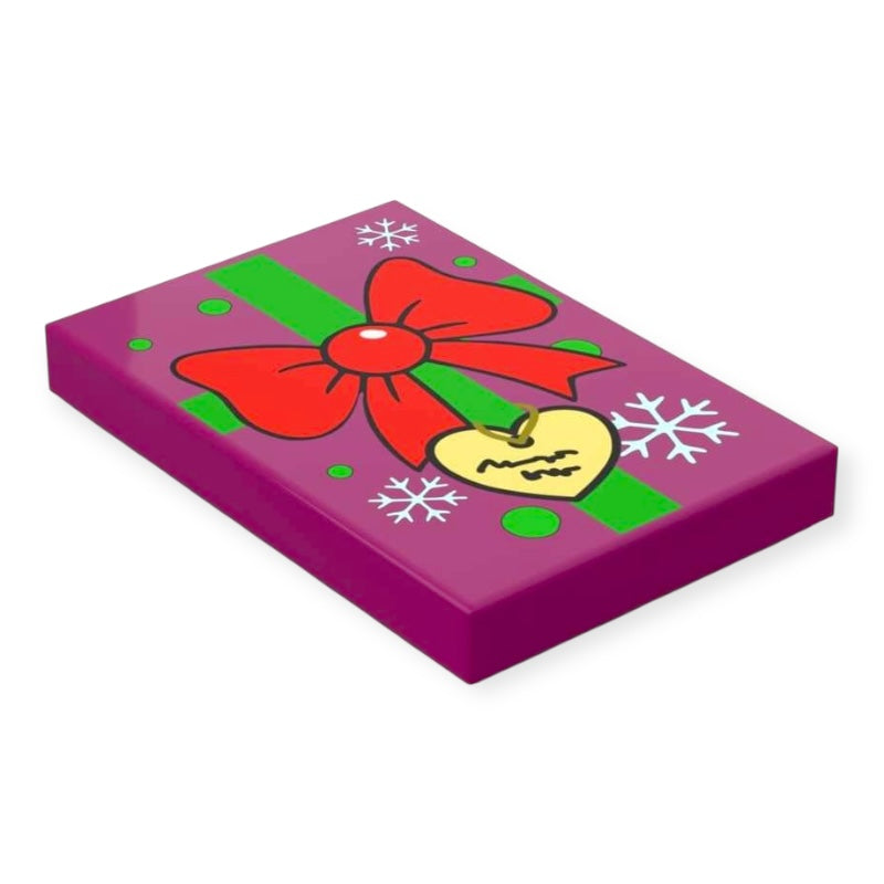 Bedruckte LEGO® Fliese 2x3 Geschenk - Rote Schleife und grünes Band