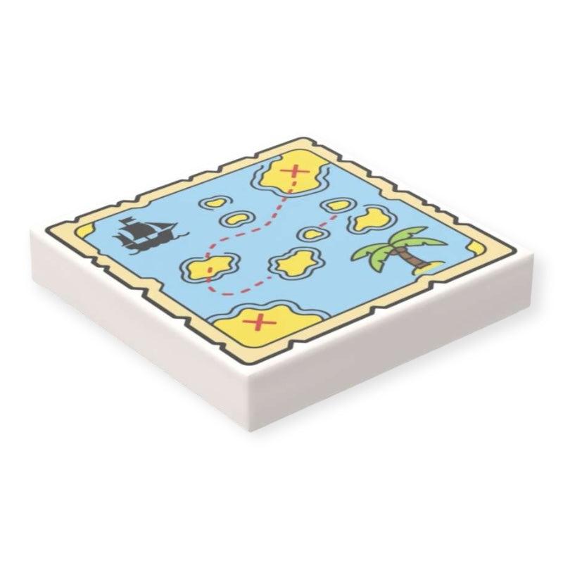 Bedruckte LEGO® Fliese 2x2 - Schatzkarte 'Über die Inseln'