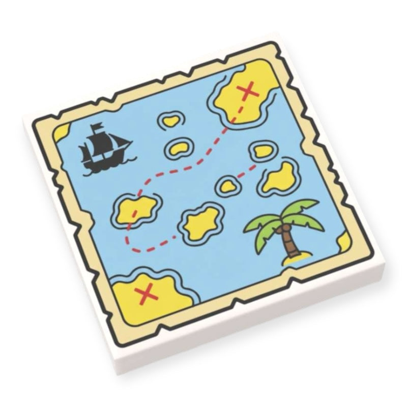 Bedruckte LEGO® Fliese 2x2 - Schatzkarte 'Über die Inseln'