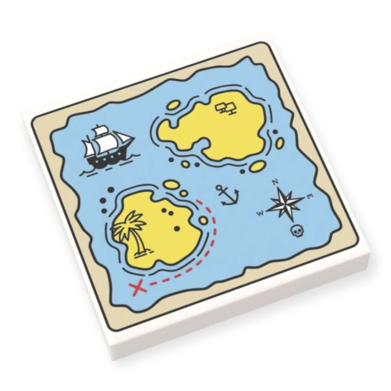 Bedruckte LEGO® Fliese 2x2 - Schatzkarte 'Zwei Inseln'