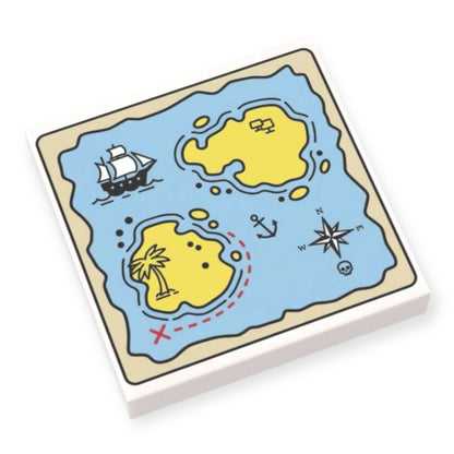 Bedruckte LEGO® Fliese 2x2 - Schatzkarte 'Zwei Inseln'