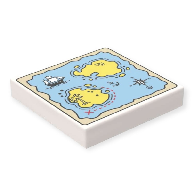 Bedruckte LEGO® Fliese 2x2 - Schatzkarte 'Zwei Inseln'