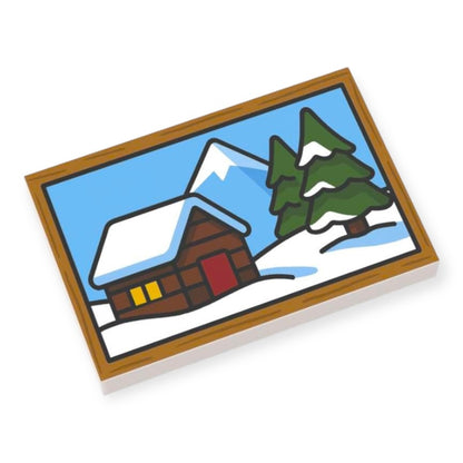 Bedruckte LEGO® Fliese 2x3 - Hütte im Schnee