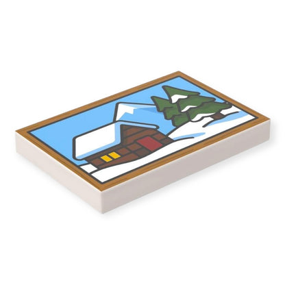 Bedruckte LEGO® Fliese 2x3 - Hütte im Schnee