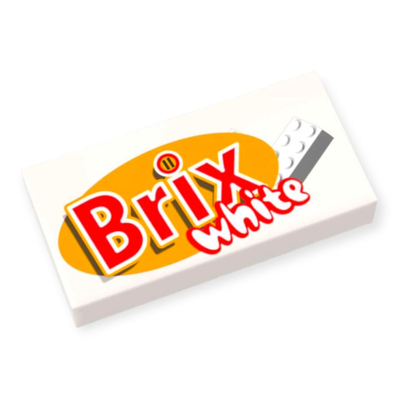 Bedruckte LEGO® Fliese 1x2 - Schokoriegel 'Brix white'