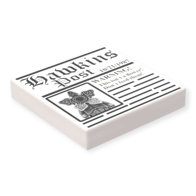 Bedruckte LEGO® Fliese 2x2 -  Zeitung 'HAWKINS POST' Warning!