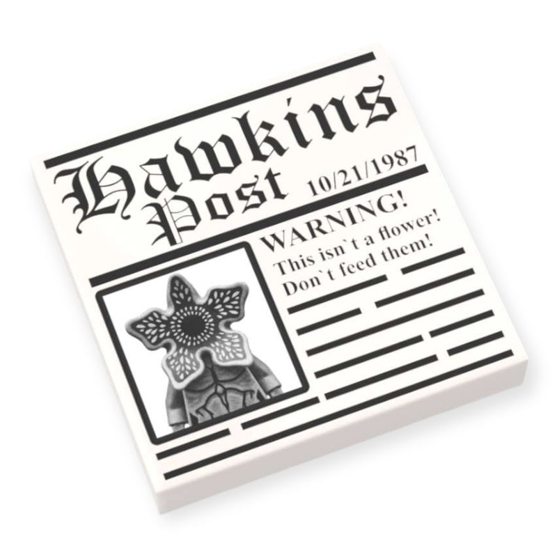 Bedruckte LEGO® Fliese 2x2 -  Zeitung 'HAWKINS POST' Warning!