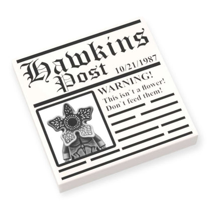 Bedruckte LEGO® Fliese 2x2 -  Zeitung 'HAWKINS POST' Warning!