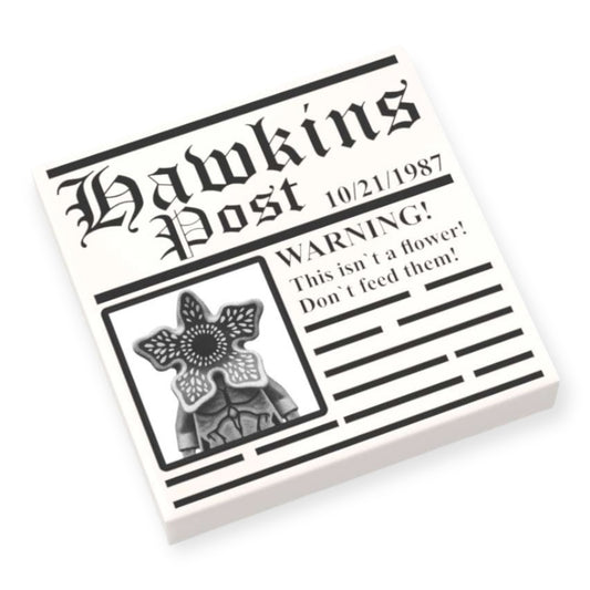 Bedruckte LEGO® Fliese 2x2 -  Zeitung 'HAWKINS POST' Warning!