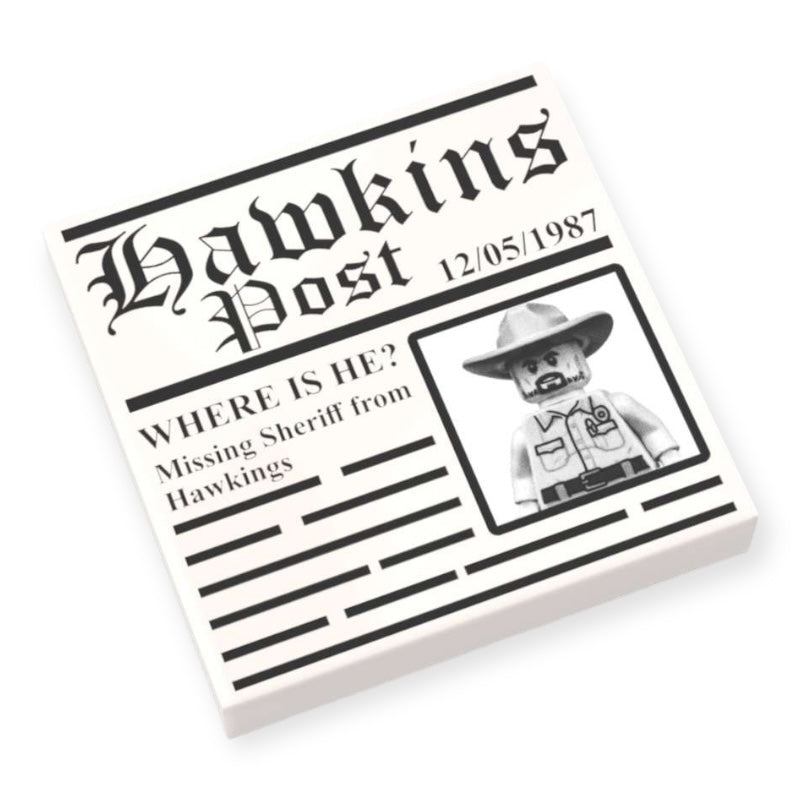 Bedruckte LEGO® Fliese 2x2 -  Zeitung 'HAWKINS POST' Where is he?