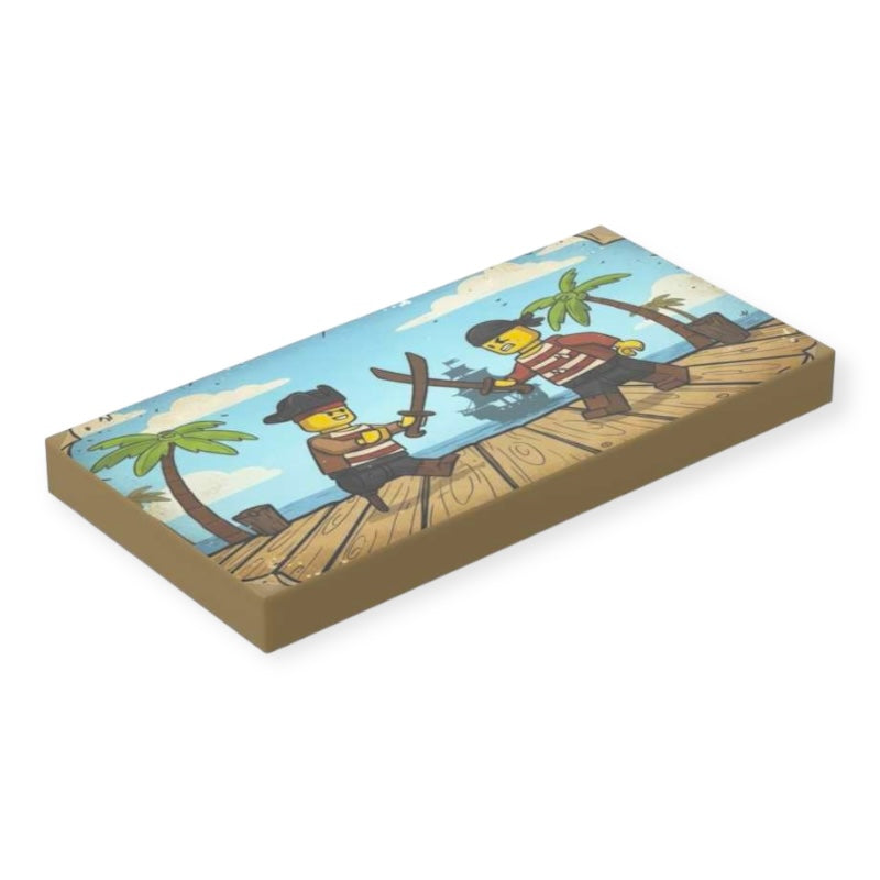 Bedruckte LEGO® Fliese 2x4 -  Gemälde 'Piraten-Kampf'