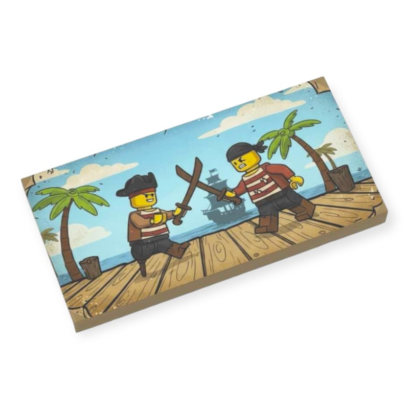 Bedruckte LEGO® Fliese 2x4 -  Gemälde 'Piraten-Kampf'