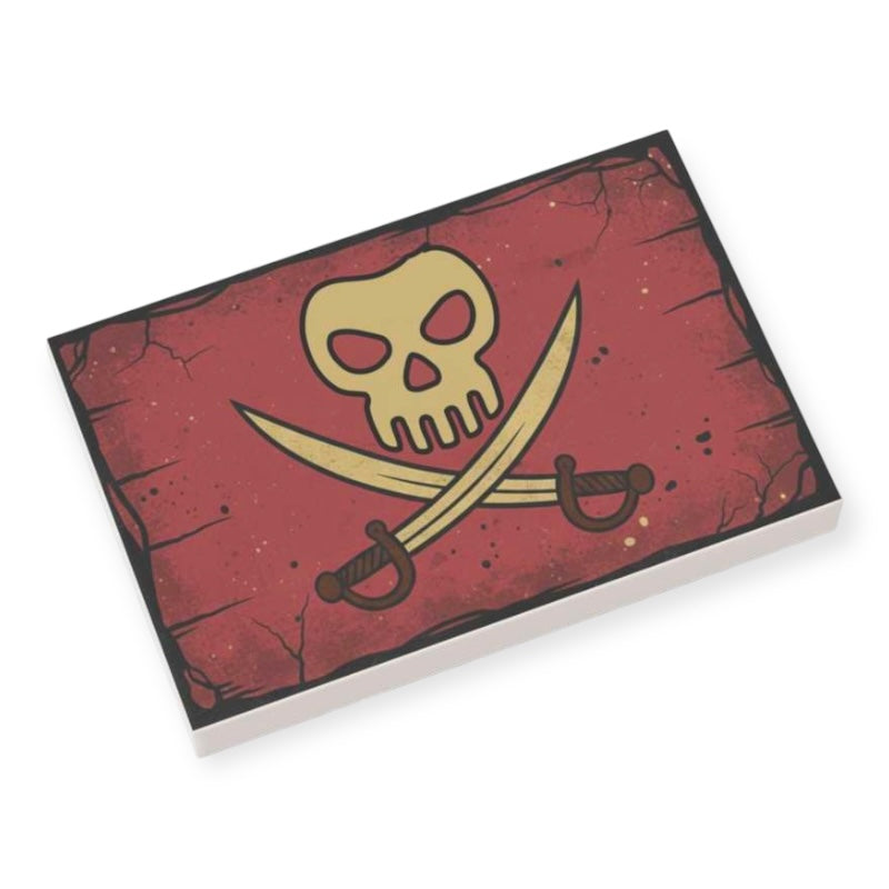 Bedruckte LEGO® Fliese 2x3 -  Gemalte Piraten-Flagge