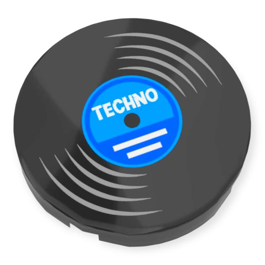 Bedruckte LEGO® Fliese rund 2x2 - Schallplatte 'Techno'