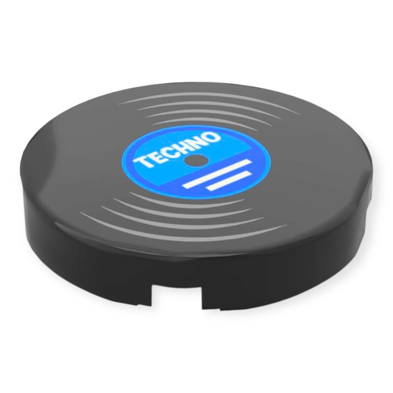 Bedruckte LEGO® Fliese rund 2x2 - Schallplatte 'Techno'