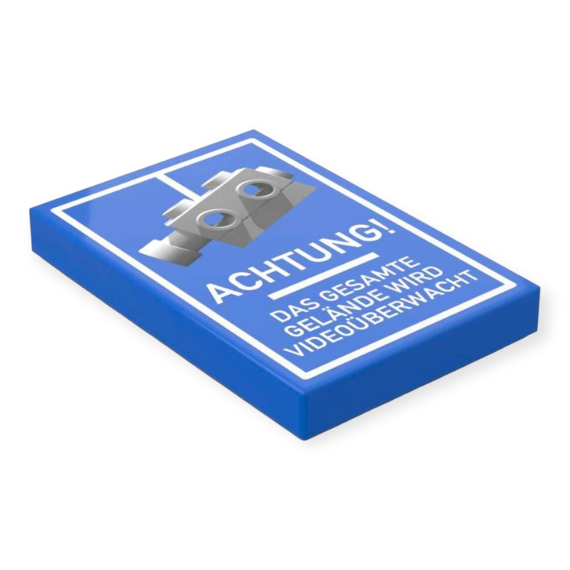 Bedruckte LEGO® Fliese 2x3 - Hinweisschild 'Achtung! Videoüberwachung'