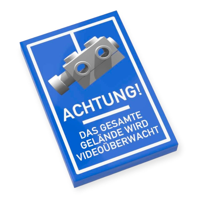 Bedruckte LEGO® Fliese 2x3 - Hinweisschild 'Achtung! Videoüberwachung'