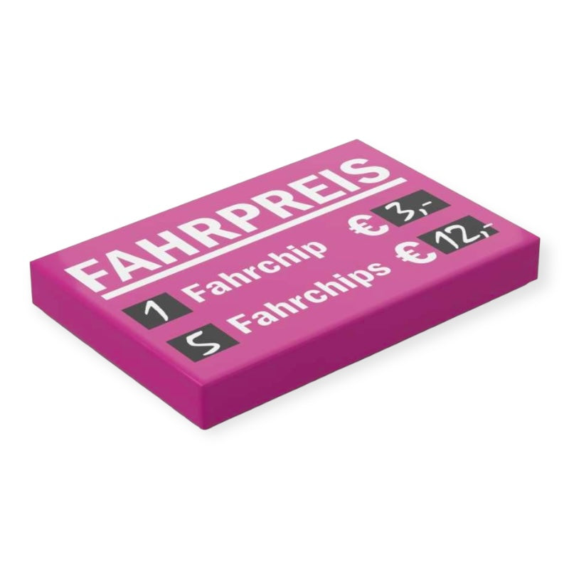 Bedruckte LEGO® Fliese 2x3 - Kirmes 'Fahrpreise Chips' Version 2