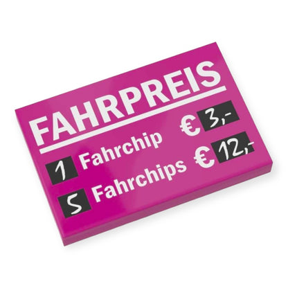 Bedruckte LEGO® Fliese 2x3 - Kirmes 'Fahrpreise Chips' Version 2