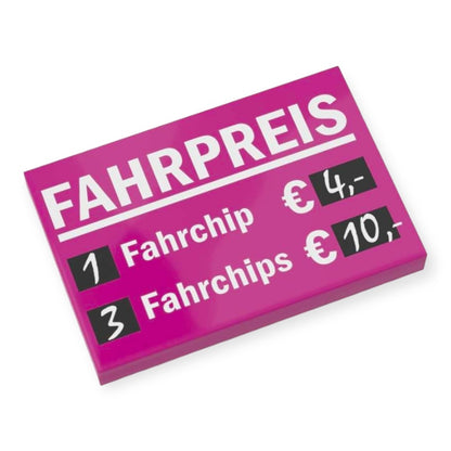 Bedruckte LEGO® Fliese 2x3 - Kirmes 'Fahrpreise Chips' Version 1