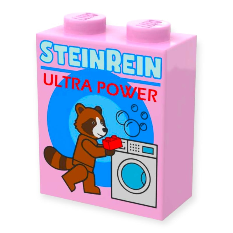 Bedruckter LEGO® Stein 2x2x1 - Waschmittel Verpackung 'Steinrein'