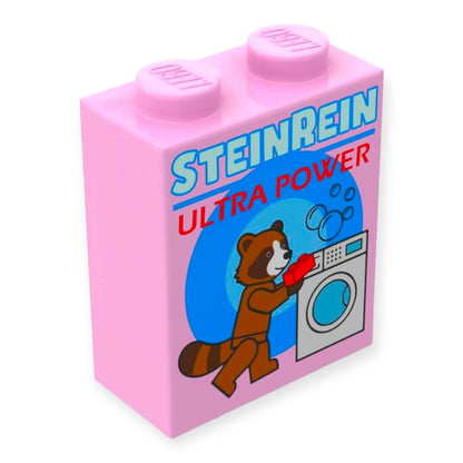 Bedruckter LEGO® Stein 2x2x1 - Waschmittel Verpackung 'Steinrein'