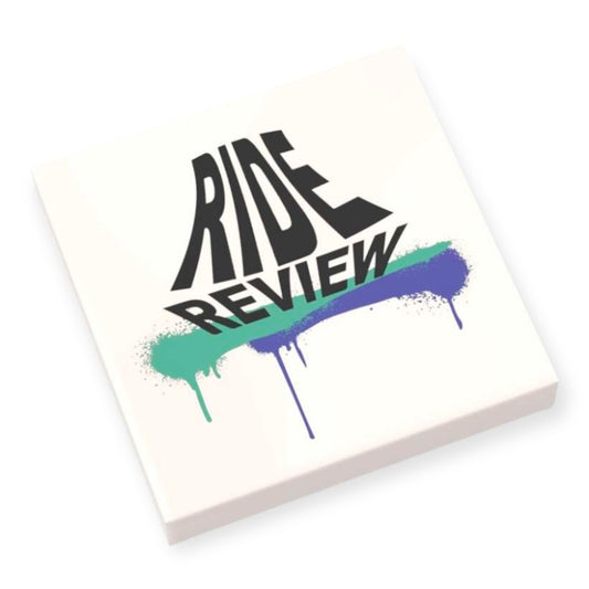 Bedruckte Klemmbaustein-Fliese 2x2 - 'Ride Review' Offizielles Logo
