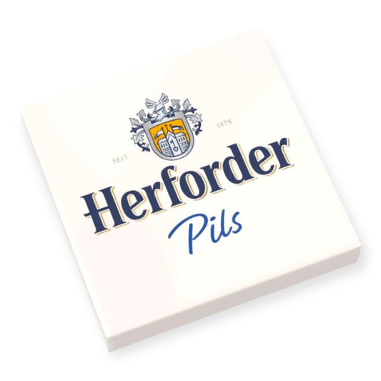 Bedruckte Klemmbaustein-Fliese 2x2 - Offizielles Logo 'Herforder Pils'