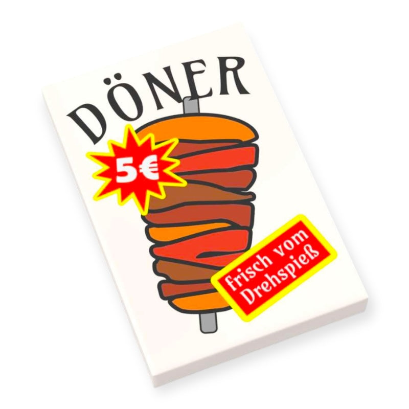 Bedruckte weiße LEGO® Fliese 2x3 - Döner Werbetafel
