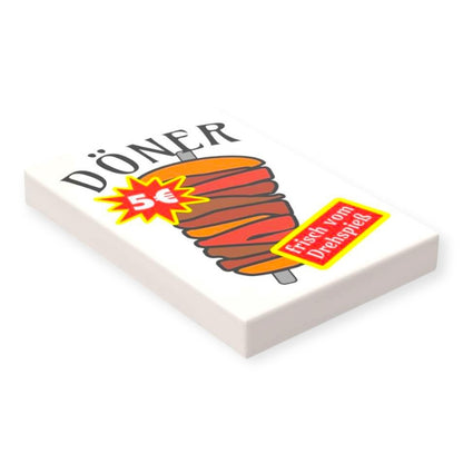 Bedruckte weiße LEGO® Fliese 2x3 - Döner Werbetafel