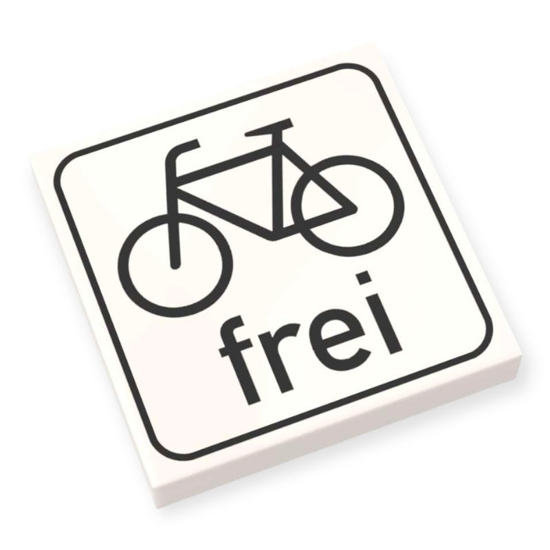 Bedruckte LEGO® Fliese 2x2 - Verkehrsschild 'Fahrräder frei'