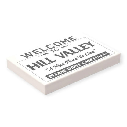 Bedruckte LEGO® Fliese 2x3 - Zurück in die Zukunft™ 'Welcome to Hill Valley'