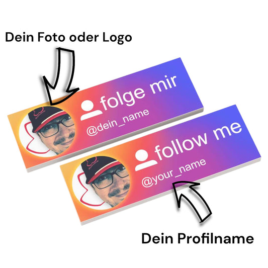 Individuelles LEGO® Social Media Profil Schild 2x6 - 'folge mir / follow me'