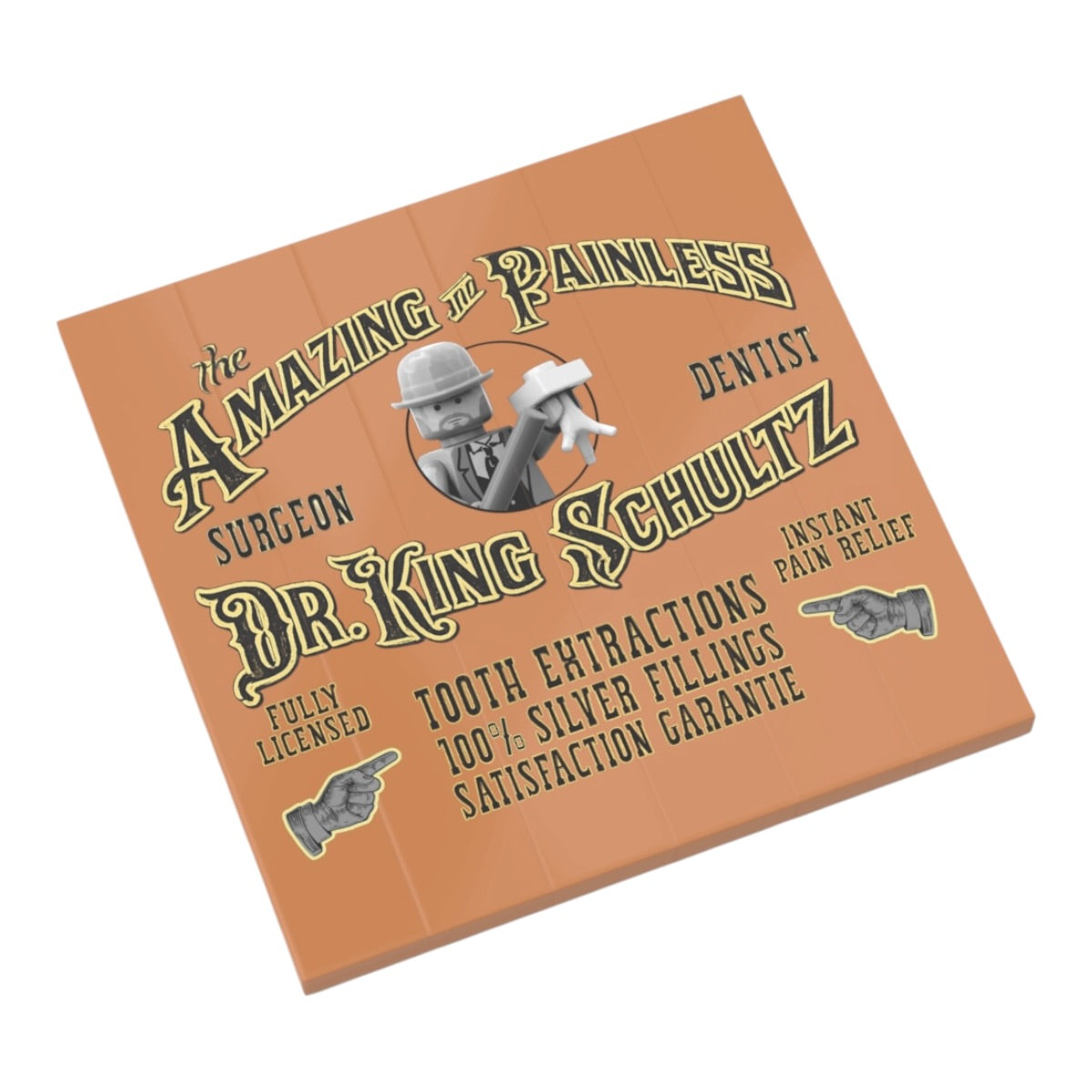 Bedruckte LEGO® Fliesen - 'Dr King Schultz' - Werbetafel aus Django Unchained