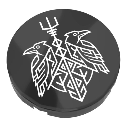 Bedruckte LEGO® Fliese 2x2 - Wikinger Symbol 8 'Odins Raben mit Runenstab'