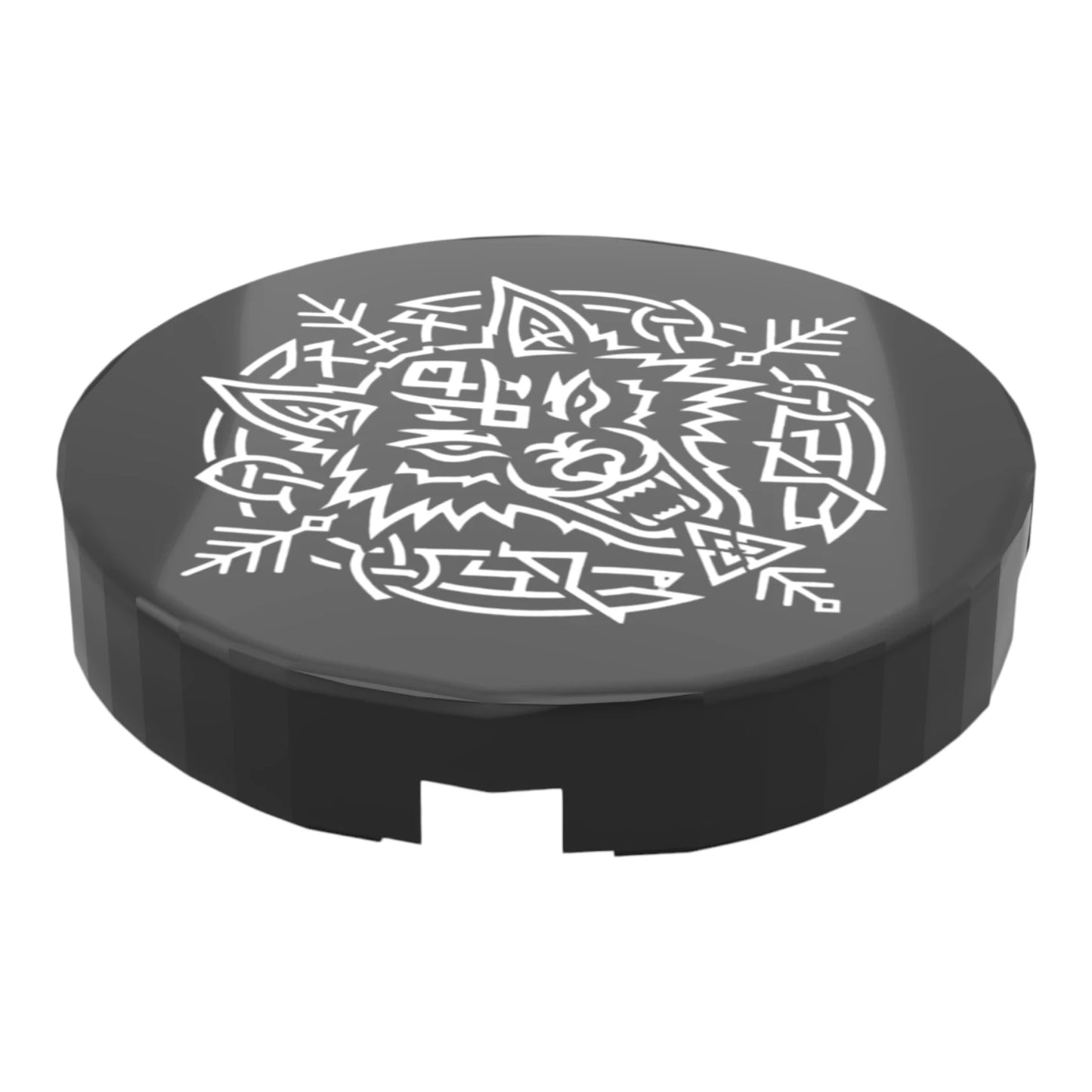 Bedruckte LEGO® Fliese 2x2 - Wikinger Symbol 6 'Fenrir / Wolfskopf'
