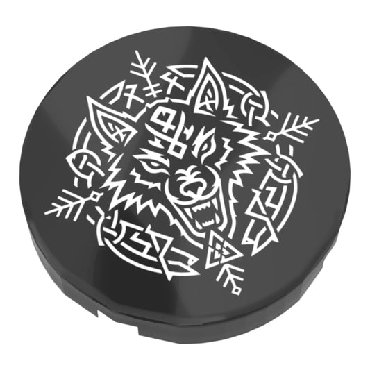 Bedruckte LEGO® Fliese 2x2 - Wikinger Symbol 6 'Fenrir / Wolfskopf'