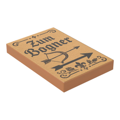 Bedruckte LEGO® Fliese 2x3 - Holzschild 23 'Zum Bogner'