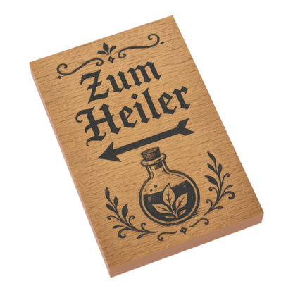 Bedruckte LEGO® Fliese 2x3 - Holzschild 18 'Zum Heiler'