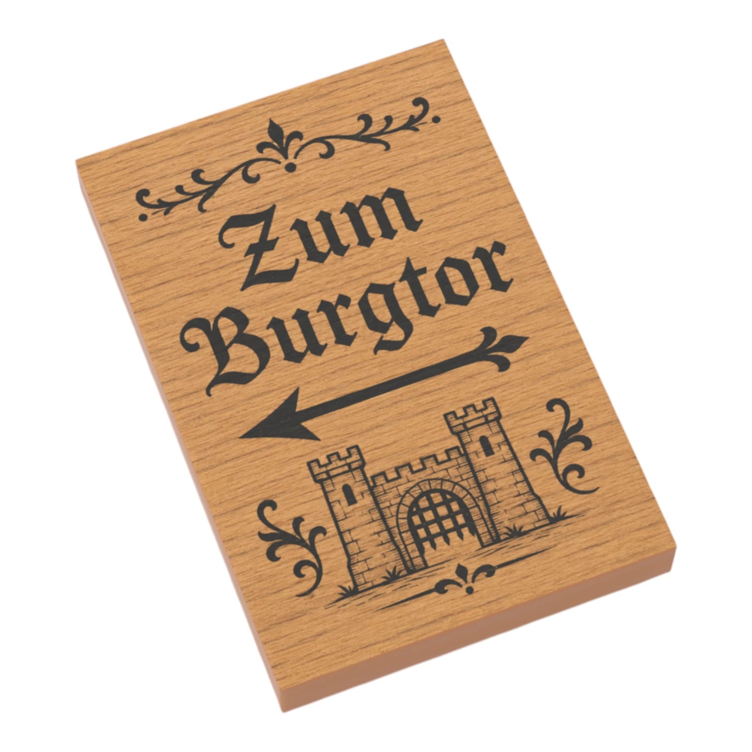 Bedruckte LEGO® Fliese 2x3 - Holzschild 14 'Zum Burgtor'