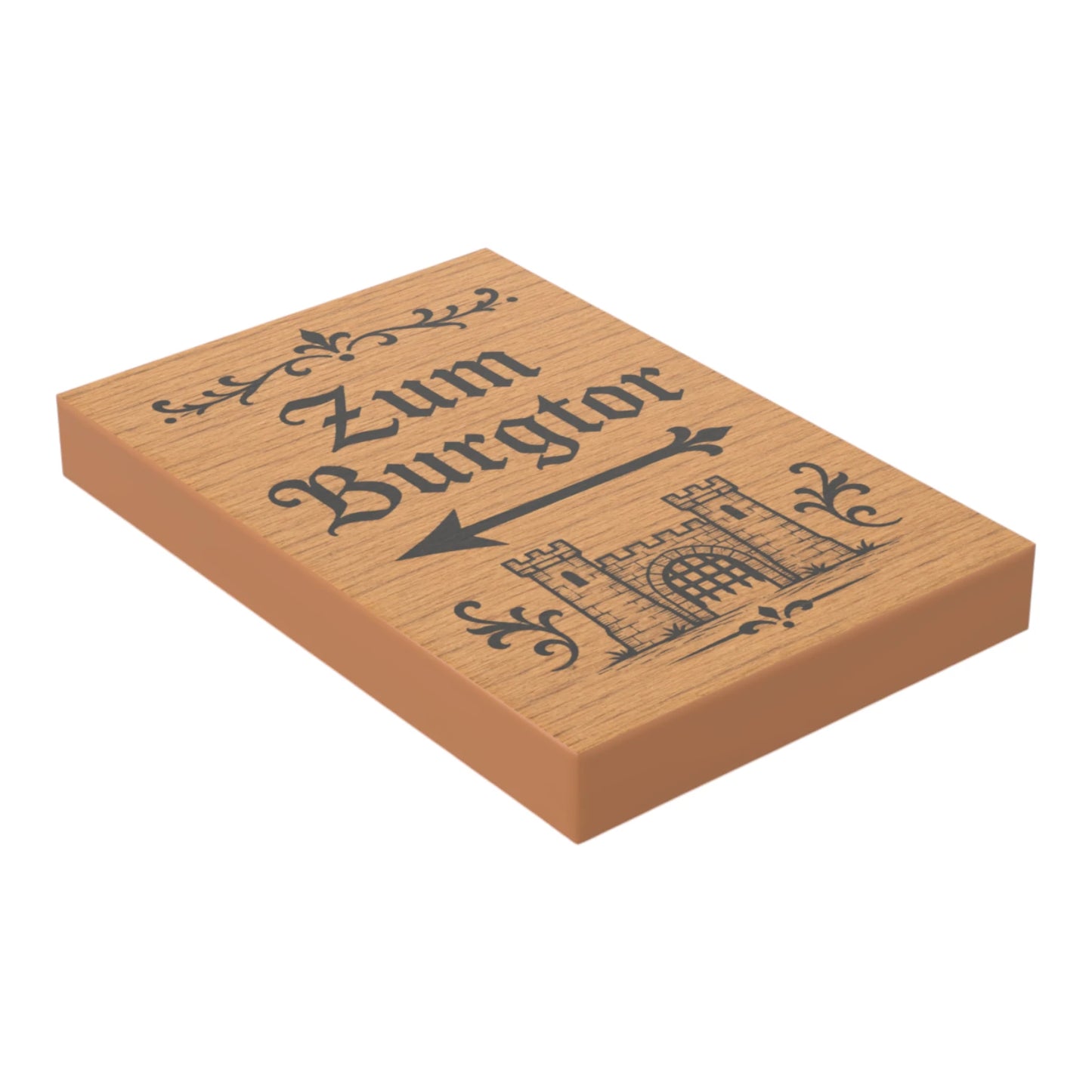 Bedruckte LEGO® Fliese 2x3 - Holzschild 14 'Zum Burgtor'