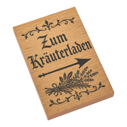 Bedruckte LEGO® Fliese 2x3 - Holzschild 'Zum Kräuterladen'