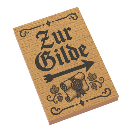 Bedruckte LEGO® Fliese 2x3 - Holzschild 'Zur Gilde'